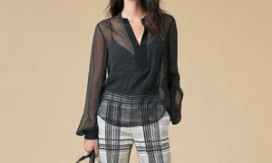 $248 NWT DVF Sheer Silk Navier Dot Black/ Black Blouse sz 0; sz 6; sz 14 - Picture 1 of 15