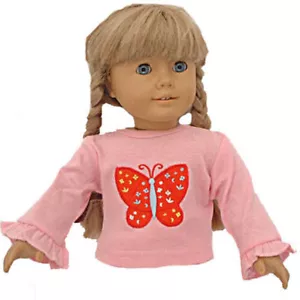 Top mariposa rosa manga larga para muñecas American Girl de 18" - Imagen 1 de 1