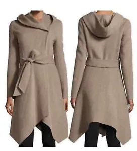 Zac Posen Coat Womens 6 Wool Belt Tie Sophia Hooded Dark Camel Asymmetric Hem - Picture 1 of 12