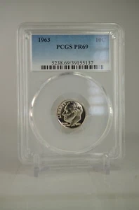 PR69 1963 90% SILVER ROOSEVELT DIME PCGS GRADED 10C PROOF COIN US PR 69 UNCIRC. - Picture 1 of 9