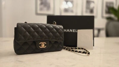 Chanel Caviar Negro Mini Solapa Rectangular Champagne Oro Herrajes Foto 1 de 4