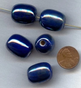 6 VINTAGE GENUINE PORCELAIN BLUE AB TYE DYE 21x16mm. OVAL SMOOTH BEADS 2089 - Picture 1 of 1