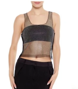 Forever 21 transparentes Strass Netz Tank Top Tee Shirt Nieten schwarz Medium neu - Bild 1 von 13
