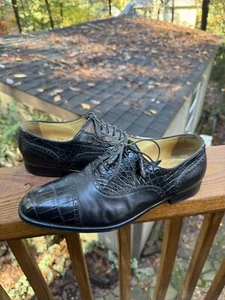 Caporicci Genuine Alligator Black Leather Cap Toe Oxford Sz 8.5 M Made In Italy - Picture 1 of 15
