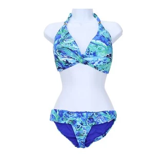 Lauren Ralph Lauren exotisches Paisley Twist-Front Bikini Badeanzug 2-teiliges Set, blau 14 - Bild 1 von 3