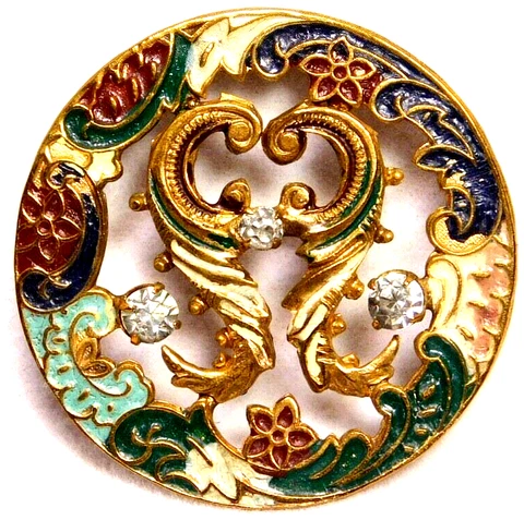 LARGE Antique Vtg HAND Painted Enamel Jewel BUTTON NICE Cover