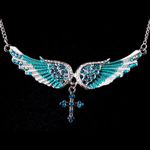 Luxury 925Sliver Zircon Angel wings Charm Pendant Necklace Women Wedding Jewelry