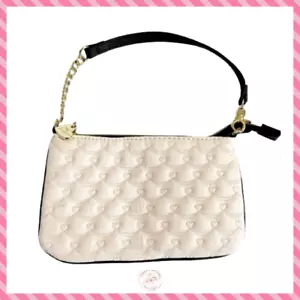 Betsey Johnson Quilted Heart Wristlet Bag Purse Black White Floral Lining EUC - Picture 1 of 16