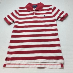 Polo Ralph Lauren Boy's Polo Shirt - Red and White Striped - Size 6 - EUC - Picture 1 of 9