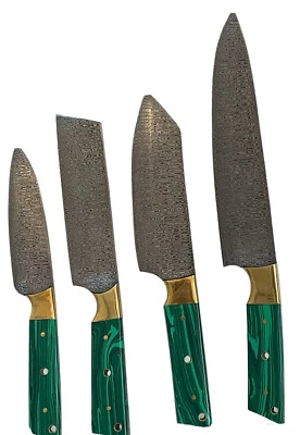 Chef Knives | Damascus Steel | chemical green Handle | 4  Piece Set - Image 1 of 4