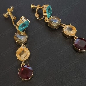 PENDIENTES largos PENDIENTES CLIP ON VIDRIO PIEDRAS PRECIOSAS multicolor imitación citrino/granate/aqua - Imagen 1 de 5