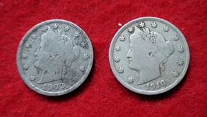 1903 & 1910 Liberty V Nickels. Nice examples for your collection. - Picture 1 of 4