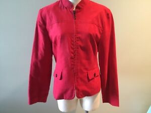Alfred Dunner Petite Jacket 12P Women’s Red Black Trim Suede Feel Zipper Front