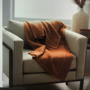 Quince Throw Blanket Organic Airy Gauze Throw Terracotta - Picture 1 of 5