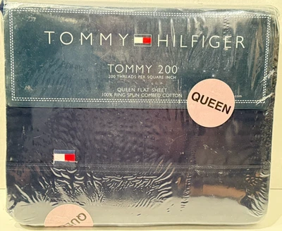 Brand New Tommy Hilfiger 200 tc Queen Flat Sheet Navy Blue 100% Ringspun Cotton - Image 1 of 4
