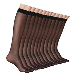 12 Paar kniehohe Strümpfe für Damen, 20 DEN transparentes Nylon Einheitsgröße schwarz - Bild 1 von 6