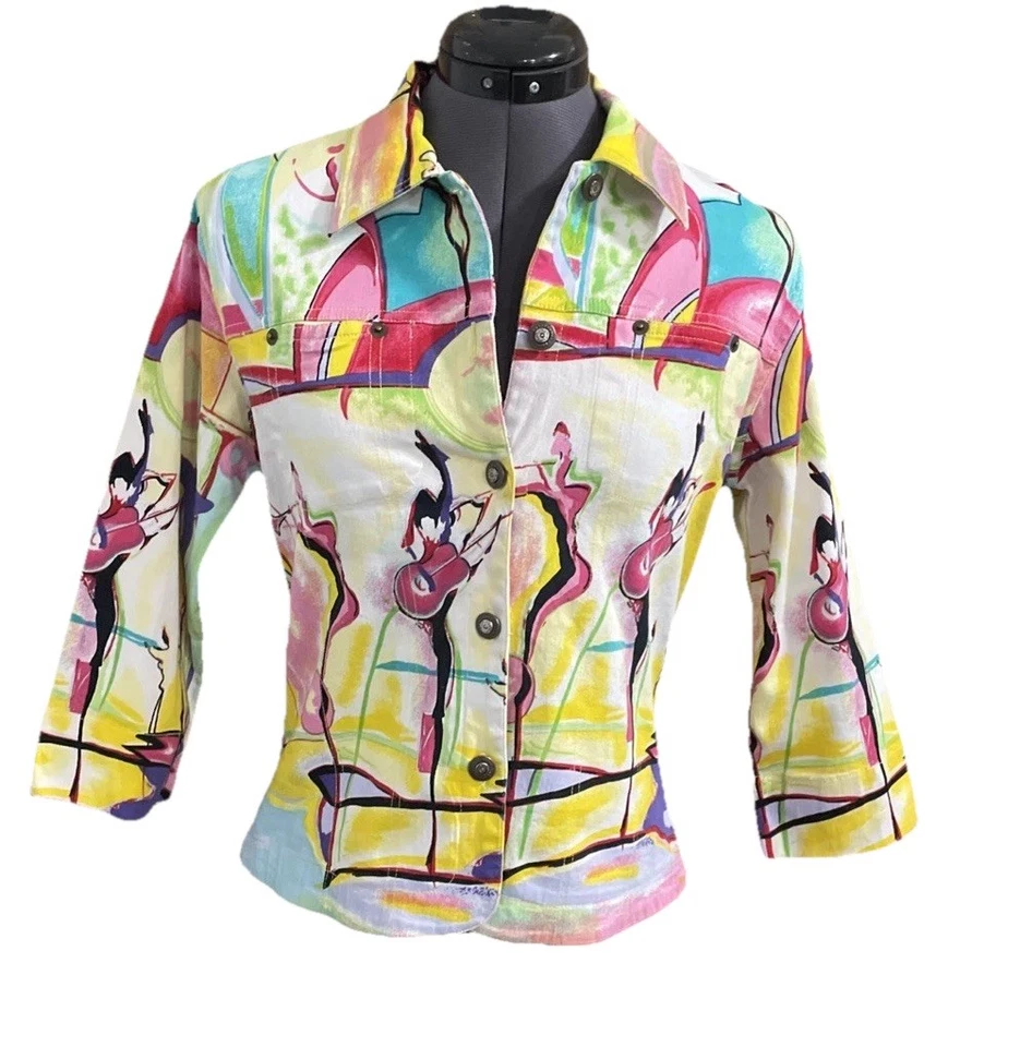 Chaqueta Kaktus Vtg Denim para mujer Talla SButton Bolsillos delanteros Calle Música Danza Arte Foto 1 de 4