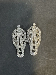 Vtg Silver Tone Rhinestones Art Deco Dress Clips - Picture 1 of 2