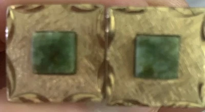 Juego de gemelos vintage dorado con jade para hombre Foto 1 de 4