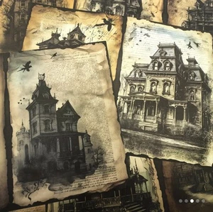 Antico giornale spazzatura gotico stregato villa vittoriana scrapbooking carta 10 pezzi - Foto 1 di 3