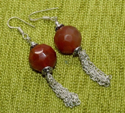 Pendientes colgantes hechos a mano de cornalina 925 enchapados en plata con cuentas piedras preciosas 3" JW Foto 1 de 3