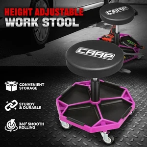 Height Adjustable Mechanics Rolling Seat Garage Work shop Stool Chair Purple - Picture 1 of 6