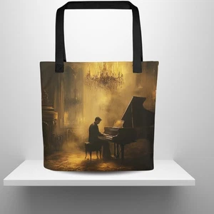 Gothic Piano Tote Bag Dark Academia Music Art Vintage Victorian Canvas Bag - Picture 1 of 7
