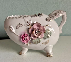 Elegant Floral Porcelain Vase/Planter with Pink Accents - Picture 1 of 7