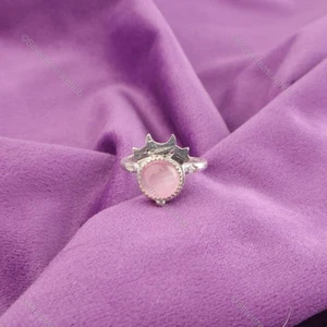 Anillo Regalo Halloween Aniversario Nueva Banda Plata Esterlina Piedras Preciosas Ojo de Gato Rosa - Imagen 1 de 5