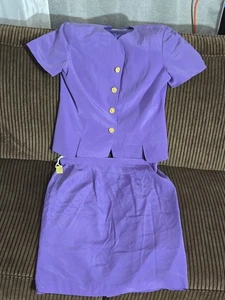 Vintage Shomi Petites Rock Anzug 12 lila 2-teilig 100 % Seide bestickt Blazer Jacke. - Bild 1 von 13