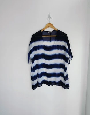 Label Lab Top Size S Womens Navy White Striped Sheer Chiffon  Relaxed Fit  - Image 1 of 4