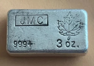 Vintage JMC Johnson Matthey Old Pour 3 T-Oz .999 Silver Bar 1960’s - Picture 1 of 6