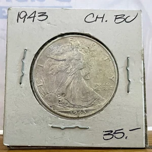 1943 Walking Liberty Half Dollar Coin Uncirculated KM:142 CH BU 90% Silver - Picture 1 of 2