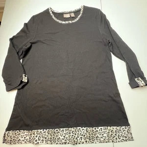 Tunica Chico's Top 1 donna Med nera stampa animalier orlo maglia elasticizzata manica 3/4 - Foto 1 di 10