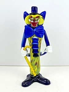 Hand Blown Murano Art Glass Clown Multicolored Holding Cane Big Bowtie 10.5" - Picture 1 of 4
