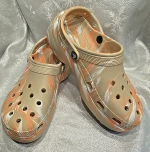 Beige/Peach/White Camo Crocs Platform Clogs/Flip Flops Sandals Size UK8 10W M8 - Picture 1 of 17