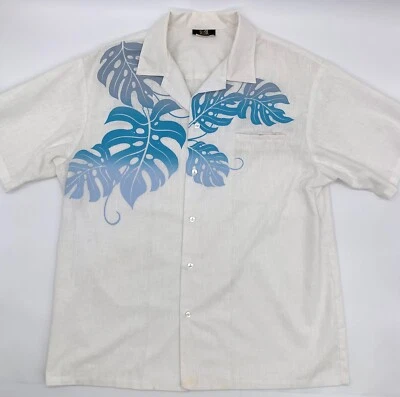 Vintage Iolani Hawaii White Monstera Collared Hem Pocket Shirt Button Size XL - Image 1 of 4