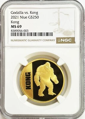 2021 GOLD NIUE 300 MINTED 1oz GODZILLA VS. KING KONG $250 COIN NGC MINT STATE 69 - Image 1 of 2