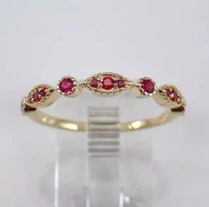 2CT Round Cut Lab Created Red Ruby Women Band Ring 14K Yellow Gold Plated - Picture 1 of 14