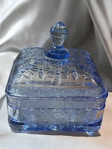 Plato de caramelo vintage Tiara Indiana vidrio miel abeja y colmenas azul claro - Imagen 1 de 4
