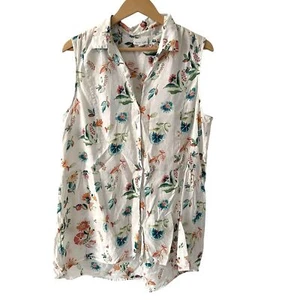 Top túnica sin mangas J. Jill Love lino blanco y floral con botones talla L - Imagen 1 de 7