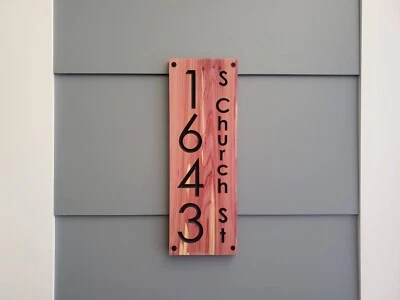 Custom House Street Number And Name Address Plaque Modern House Sign Carved Wood - Image 1 of 4
