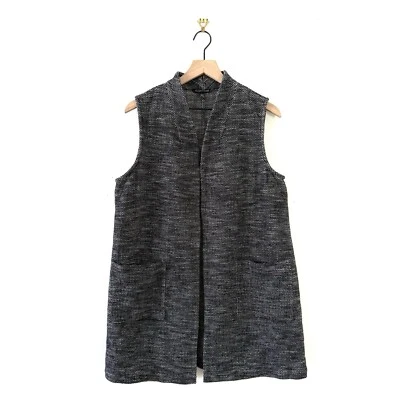 Chaleco Eileen Fisher Frontal Abierto Texturizado Gris Gillet Talla M Foto 1 de 4