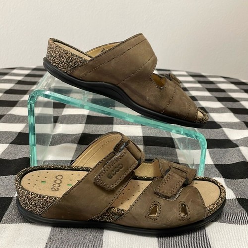 Sandali Ecco Comfort Pelle Slip On Doppio Cinturino Regolabili Shock Point Taglia 37