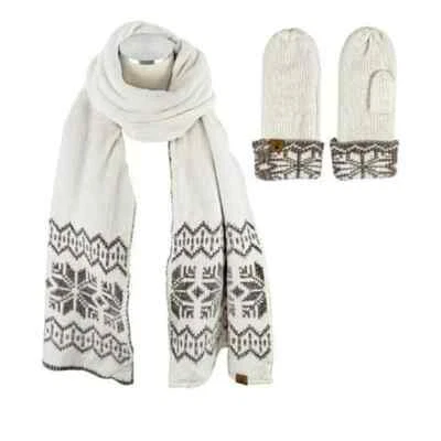 全新! Bearpaw Fair Isle 雪尼尔围巾手套套装灰褐色/象牙白 — 第 1/4 张图片