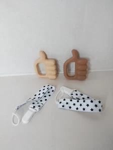 Thumbs Up Baby Teething Toys 2 Skin Colors Clips BPA Free Infant Toddler - Picture 1 of 2