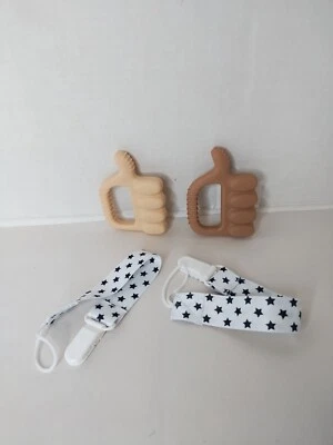 Thumbs Up Baby Teething Toys 2 Skin Colors Clips BPA Free Infant Toddler - Image 1 of 2