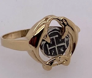 ATOCHA Coin Ring 14k Gold Double Dolphin Sunken Treasure Shipwreck CUSTOM MADE - Picture 1 of 5