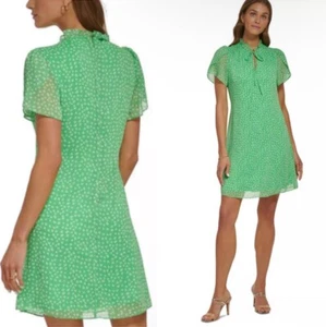 Abito donna floreale verde primaverile brillante stampa 14 ditzy maniche e scollo DKNY - Foto 1 di 13