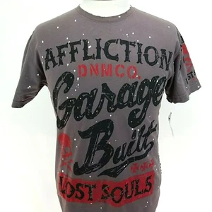 Camiseta AFFLICTION HECHA EN EE. UU. GARAJE CONSTRUIDA Gris calavera con tachuelas cosidas para hombre S NUEVA* - Imagen 1 de 12